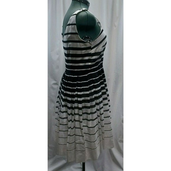 Talbots Dress Fit & Flare Pleated Sz 14 Sleeveless Linen Cotton  Black White - Picture 4 of 10